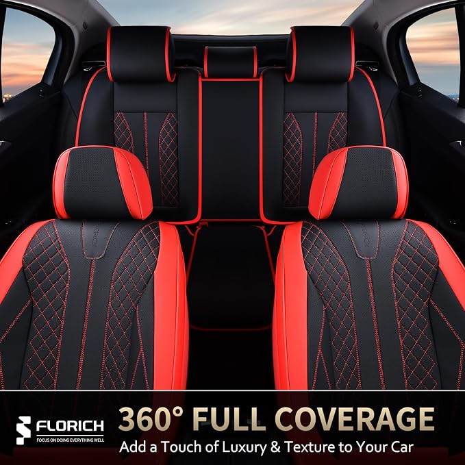 FLORICH Car Seat Covers Front Seats and Back Faux Leather Seat Cover Waterproof Seat Covers Car Seat Cushion 5 Seats Car Seat Protector Universal Fit for Most Cars SUV Trucks, Black&Red - Image 9