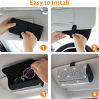 Accmor Bling Sunglasses Holder for Car Sun Visor, Sparkling Eyeglasses Car Visor Clip Storage Glasses Organizer Case, PU Leather Auto Sunglass Holder Protective Box for Truck, SUV, RV (White) - Image 3