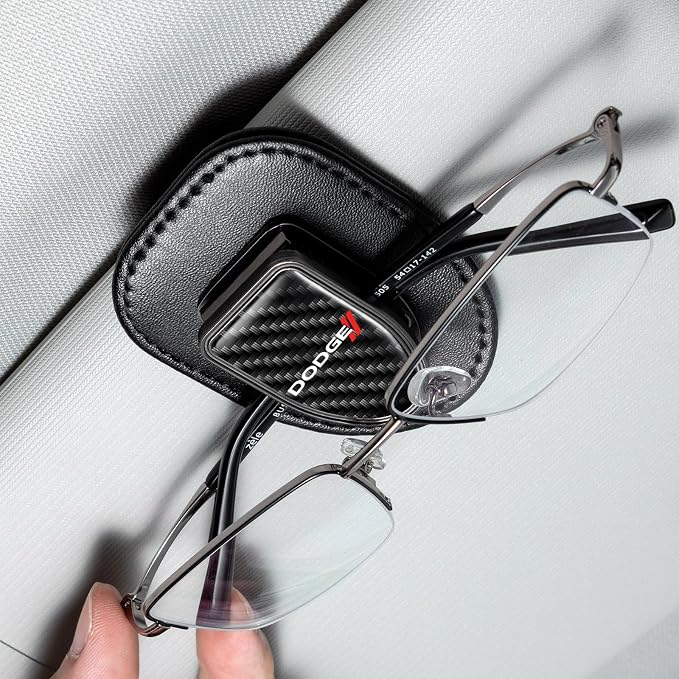 Sunglasses Holder, Leather Glasses Holders Compatible with Dodge Challenger Series Car Sun Visor, Eyeglasses Hanger and Ticket Card Clip Eyeglasses Mount for Car, for Accessories, Black by Unknown