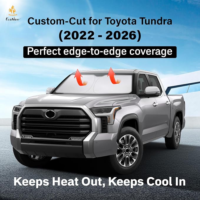 EcoNour Windshield Sun Shade Compatible for Toyota Tundra 2022–2025 2026 | Custom Fit Pickup Truck Front Window Sunshade | Foldable UV & Heat Reflective Sun Visor - Image 2