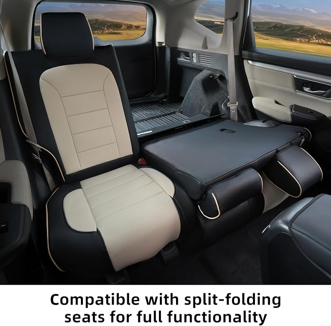 Lolcar CRV Seat Covers Custom Fit for Honda CRV 2017 2018 2019 2020 2021 2022,Leather Car Seat Cover Full Set for Trucks SUV,Waterproof Car Seat Cushion,Faux Leather (Black/Beige) - Image 5