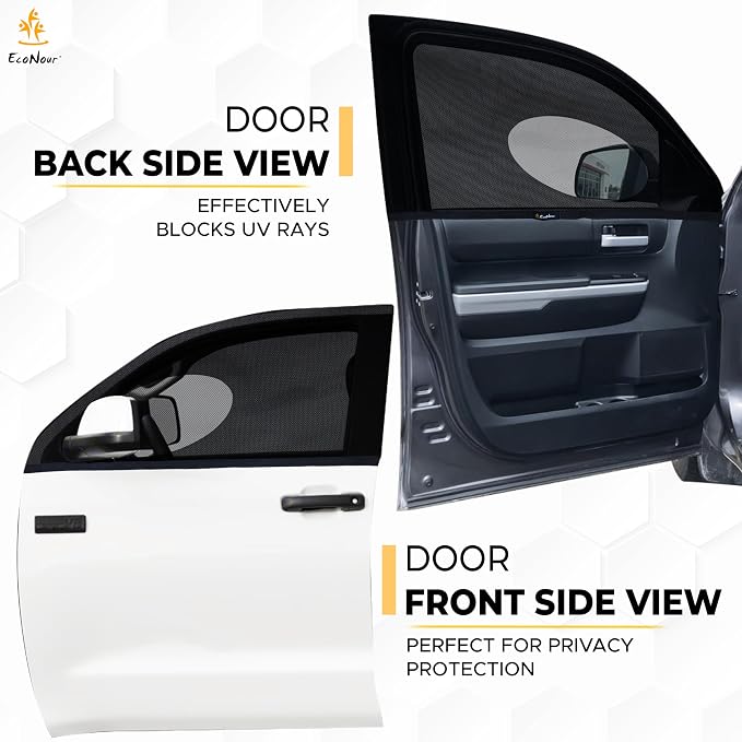 EcoNour Car Front Side Window Sun Shades Compatible for Toyota Tundra | 2 Pack Breathable Super Stretchy Mesh Sun Shade | Heat Block UV Protection Car Window Screen Covers | Mosquito Net Curtains - Image 5