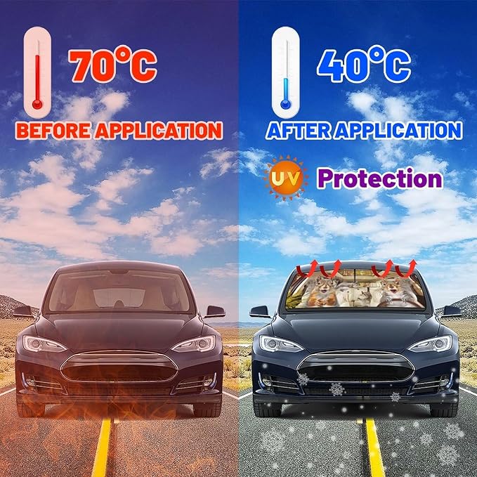 Funny Squirrel Car Windshield Sunshade Umbrella Car Foldable Umbrella Sunshade for Front Window UV Reflector Auto Windshield Umbrella Sun Shades Cover for Most Vehicles 57'' X 30'' - Image 5