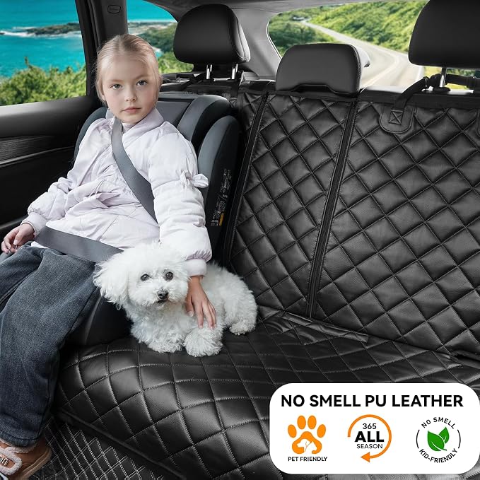 Dog Car Seat Cover for Back Seat,Leather Back Seat Cover,Stnd | Black,PU,Waterproof,Nonslip,Anti-Scratch,Rear Dog Seat Covers Fit Middle Armrest for Most Vehicles,SUVs,Sedans - Image 5