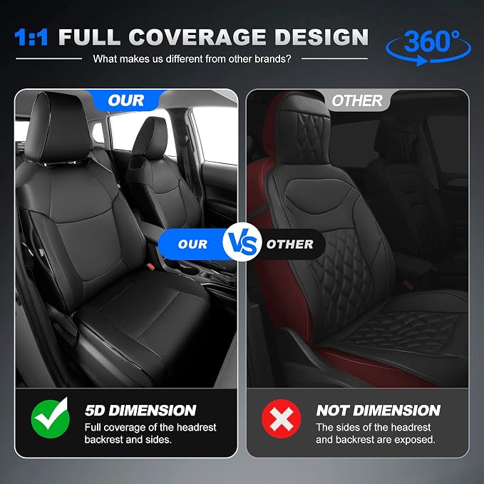 Custom Fit Seat Covers for Toyota Corolla Cross 2022-2026 Full Set | Black Seat Covers, Premium Faux Leather, 5-Piece Set Includes Armrest, Seat Belt, Steering Wheel & Headrest Covers - Image 4