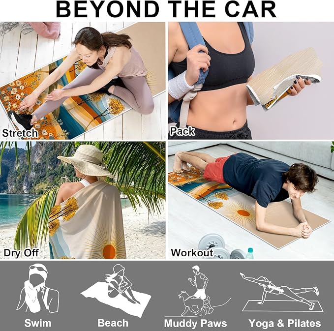 2 Pack Car Towels Seat Cover with Storage Bag, Multifunctional Microfiber Towel for Gym Outdoor Sport Running,Picnic, Beach, Pet Dog Travel,Fits Car SUV Truck (Sunny Fields) - Image 5