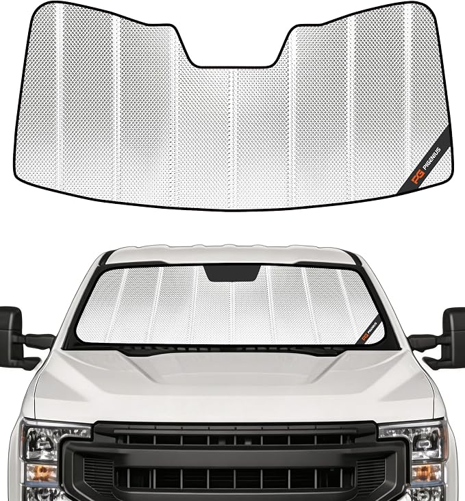 Pigenius Windshield Sun Shade for Ford F250/F350 2017-2022. Reflective Aluminum Film Front Window Sunshade - BLAZBLOCK by Pigenius