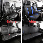 Chevy Silverado Seat Covers,Leather Seat Covers for GMC Sierra,Custom Fit 2007-2026 1500 2500HD 3500HD Crew Double Extended Regular Cab,LT LZT RST(Full Set,Black Blue) - Image 5