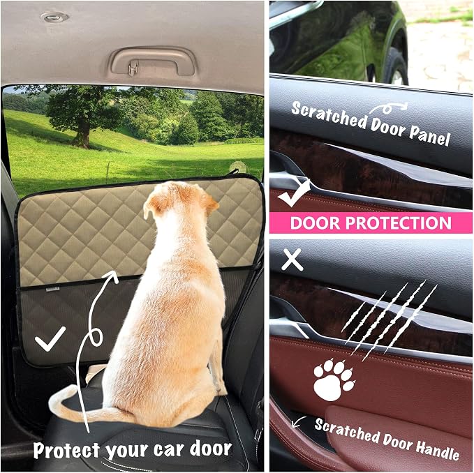 2PCS Car Door Protector for Dogs Pet Car Cover-Waterproof Scratchproof Nonslip Durable Machine Washable (2 Packs Universal Fit) (Cream) - Image 2