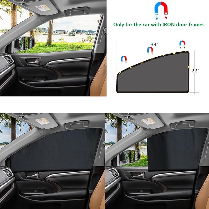 Car Side Window Sun Shades Magnetic Automotive Curtains Camping Rays Glare Sunshade Side Window Rear Seat Divider Privacy Protection Curtains Universal Fit for Most Vehicles (Fron&Rear-Side Curtains) - Image 2