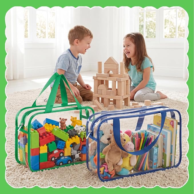 Toy Storage Bags 4 Pack, Clear PVC Toy Organizers, Colorful | Waterproof PVC, Large 30 x 10 x 22 CM Size, Label-Ready, For Toys, Books, Puzzles, Classroom and Travel - Image 2