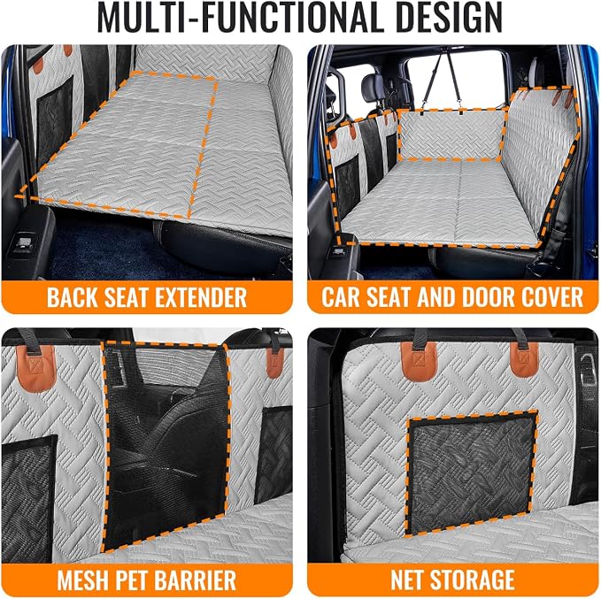 MAXFUT Dog Car Seat Cover for Back Seat,Seat Extender for Full Size Truck | Hard Bottom Dog Hammock,Waterproof,Scratch Resistant Leather,Strong Support,More Rest Space,Truck Back Seat Protector,Grey - Image 5