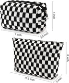 SOIDRAM 2 Pieces Black Makeup Bag Large Checkered Cosmetic Bag Capacity Canvas Mix Travel Toiletry Bag Organizer Cute Makeup Brushes Aesthetic Accessories Storage Bag for Women, Checkered Mix Black - Image 3