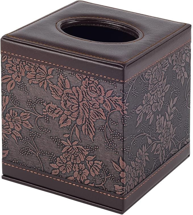 Antique Leather Square Tissue Box Cover/Holder,RHCSZ Table Napkin Case Dispenser,Facial Tissues Organizer with Magnetic Bottom for Home Office,Tissues Cube Box (Retro) - Image 2