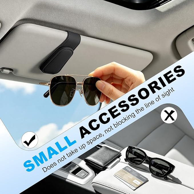 2 Pack Sunglass Holder for Car Visor Magnetic Leather Visor Sunglasses Clip Eyeglass Hanger Clip for Car Sun Visor Black - Image 4