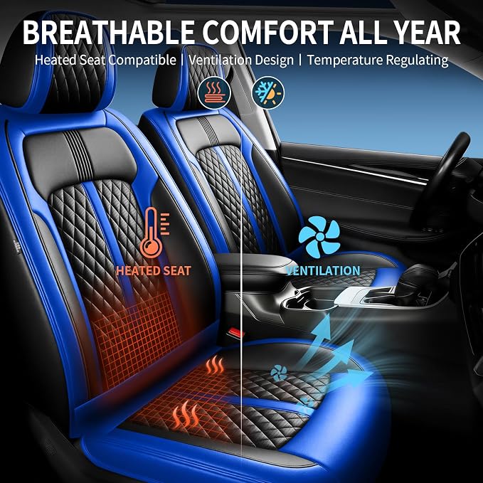 Fit Santa Cruz Seat Covers Fit for Hyundai Santa Cruz 2022-2026, Full Set | Premium Leather Full Coverage Protectors, Waterproof, Breathable, Scratch Resistant, Easy Wipe, Airbag Compatible, Black+Blue - Image 5