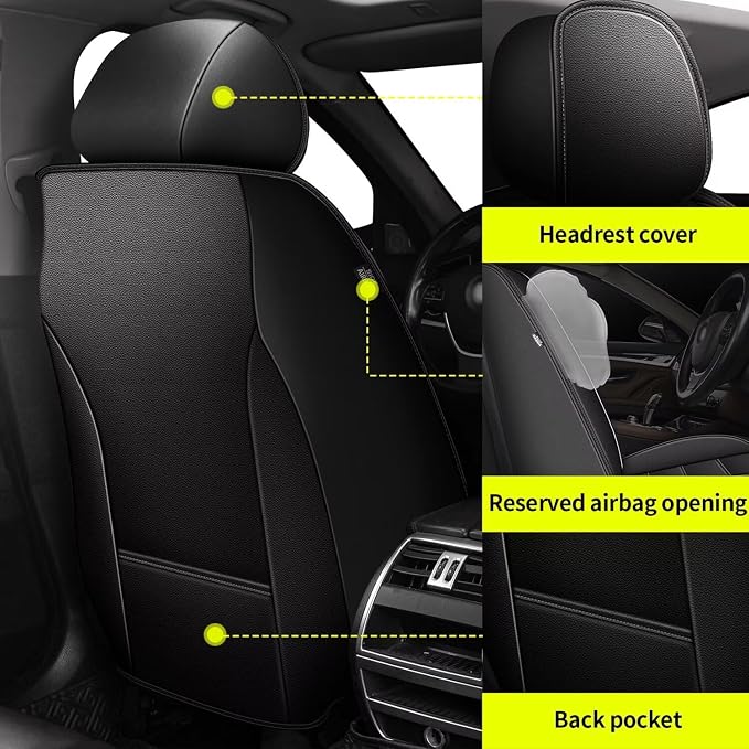 IKABEVEM Car Seat Covers for Toyota RAV4 Hybrid 2007-2026 Full Set(5 Seats) | Luxury Fuax Leather, Waterproof, Airbag Compatible, Easy to Install, Scratch‑Resistant Seat Protection, Black - Image 3