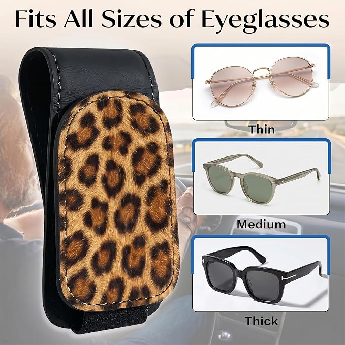 Leopard Print Car Sunglasses Holder Universal Magnetic Visor Accessories | Cheetah Cars Accessories Leather Glasses Clip for Sun Visor Eyeglass Hanger Organizer for Women and Men Gifts Decor - Image 6