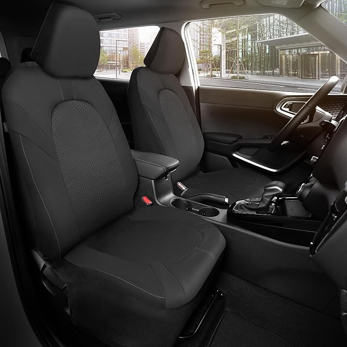 Motor Trend Honeycomb Polyester Seat Covers – Semi Universal Fit Front Seat Protector for Most Cars, Trucks, SUVs – Breathable Hex Design, Easy to Install, Black & Gray Car Seat Cover by MotorTrend