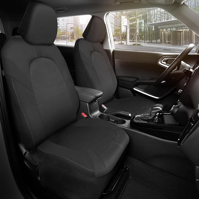 Motor Trend Front & Rear Car Seat Covers Full Set - Gray Cloth Bucket Seat Covers for Front Seats + Waterproof Rear Split Bench Cover – Universal Fit for Car Truck SUV Van Interior Protection - Image 3