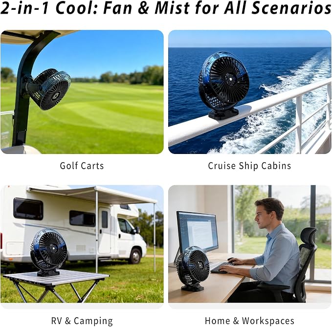 Magnetic Golf Cart Fan with Misting & Light | Portable, for golf cart, workshop, garage & BBQ, fits Club Car, Yamaha & EZGO, gift idea for dad who golfs - Image 8