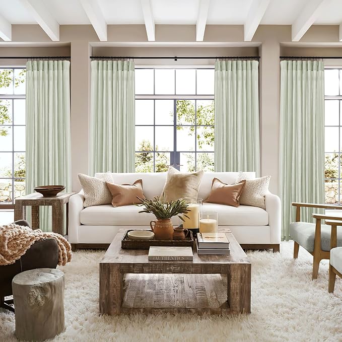 RYB HOME Linen Sheer Curtains 2 Panels for Living Room, Semi Transparent Privacy Drapes with Rod Pocket Farmhouse Style Window Treatments for Bedroom, Sage Green, 52" W x 95" L - Image 3