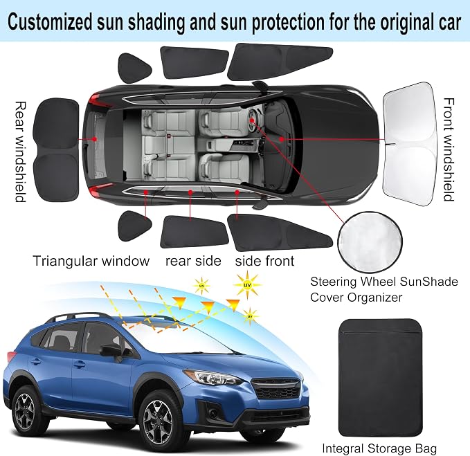 TINGLU Window Shades for Subaru Crosstrek 2018-2023 Accessories Car Side Full Windows Rear Triangular Windshield Sun Shade Sun UV Rays & Privacy Protection for Camping,Napping,and Relaxing 8PCS - Image 3