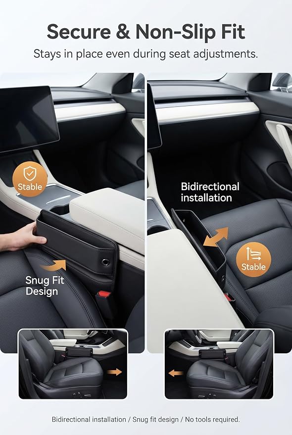 2 Pack Car Seat Gap Filler, Leather Car Organizer, Waterproof Front Seat Gap Filler for Car, Auto Console Side Storage Box, Car Accessories Interior for Men Women (Black) - Image 5