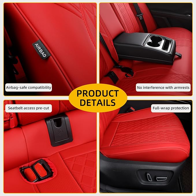 Custom Fit Camry Seat Covers for 2025 2026 Toyota Camry XLE XSE - Red | Waterproof Faux Leather Full Coverage, Car Seat Protectors Full Set with Armrest Covers, Airbag Compatible - Image 7