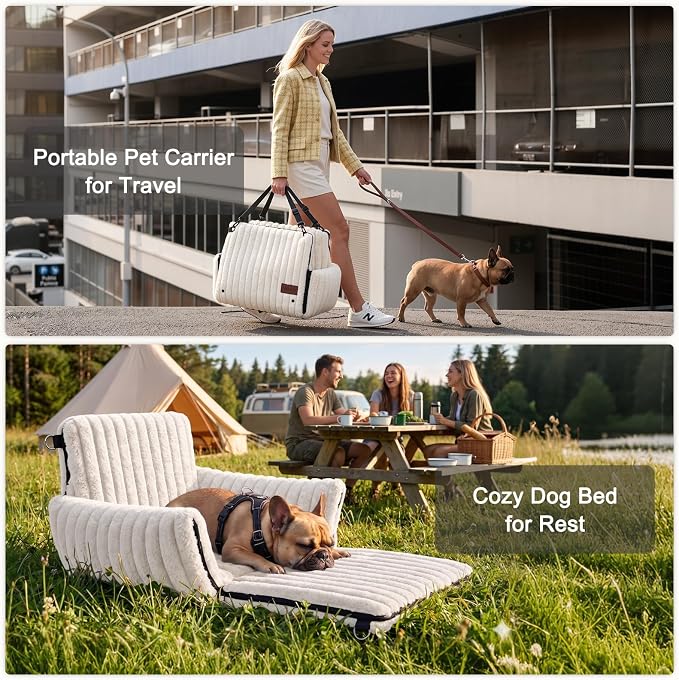MIXJOY 6-in-1 Dog Car Seat for Small/Medium Dogs up to 25 lbs, Multi-Functional Dog Carrier for Car with Detachable Washable Cover, Pet Travel Bed with Clip-On Safety Leash, Beige - Image 2