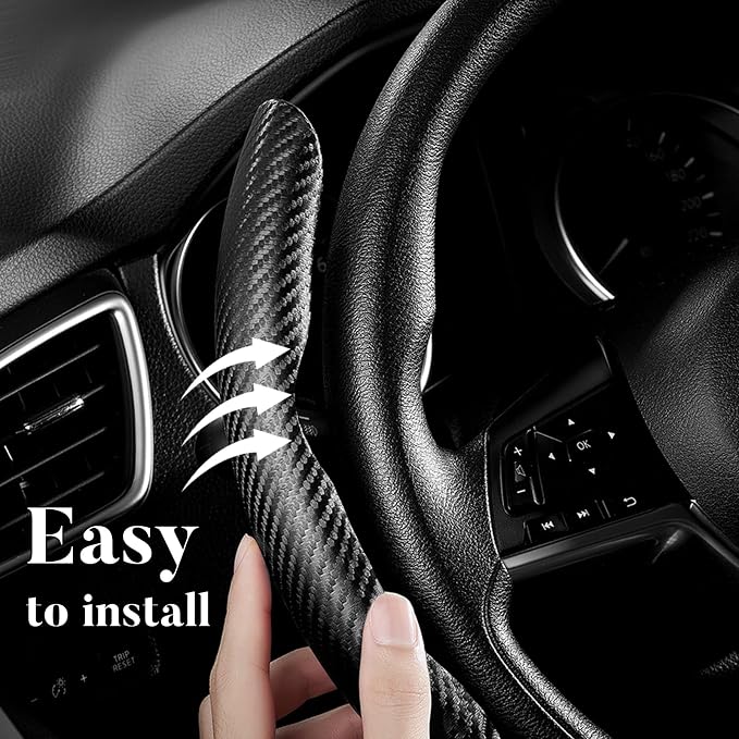 Carbon Fiber Steering Wheel Cover Universal 3pcs Protector Matte Black | Snap on Car Steering Wheel Cover Accessories 3pcs Set Wrap Grip Non Slip Protector - Image 4