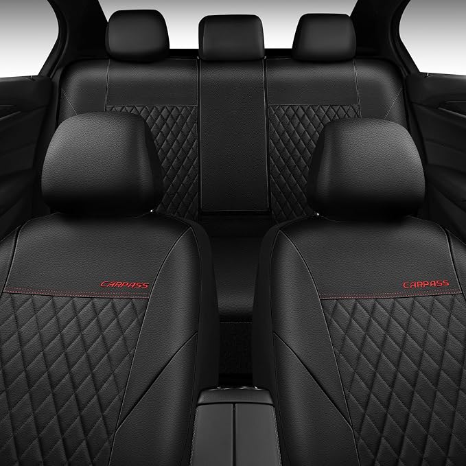 CAR PASS Quilting Faux Leather Seat Covers Full Set, Waterproof Black | Deluxe Premium Seat Cover with 5mm Composite Sponge Inside, Airbag Compatible Auto Seat Cover Universal Fit for Sedan SUV Van - Image 7