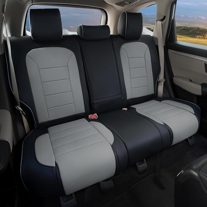 Lolcar CRV Seat Covers Custom Fit for Honda CRV 2017 2018 2019 2020 2021 2022,Leather Car Seat Cover Full Set for Trucks SUV,Waterproof Car Seat Cushion,Faux Leather(Black/Gray) - Image 5