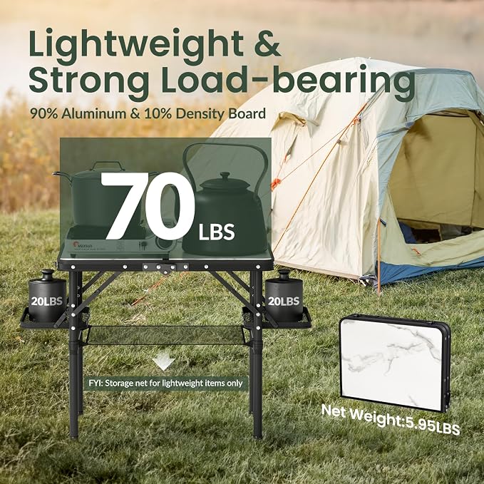 Titanker Small Camping Table Foldable 2ft, Folding Picnic Table with Side Racks & Net, Folding Camp Table Portable Beach Table, Car Camping Essentials, Sturdy Light Aluminum, Gift for Father Husband - Image 6