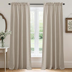 RYB HOME Linen Textured Semi Sheer Curtains 63 inches Long for Living Room | Half Privacy, Light Filtering, Faux Linen Blend, Office Nursery Laundry Dorm Bathroom, Natural, W52 x L63, 2 Panels Set by RYBHOME