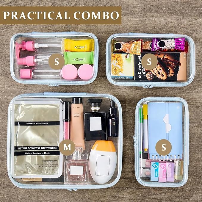 3-PCS Medium Clear Hard Shell Zipper Pouches, Clear Zipper Bags (3M, Pink) | Toiletry Bag for Travel, CLear Diaper Bag, Toiletry Pouch, Travel Organizer, Cosmetic Bag,Toy Storage Bins (M+3S) (Baby Blue) - Image 6