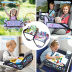 Kids Travel Tray for Carseat, Carseat Tray Dinosaur & Mermaid 2PCS | With 16.7" x 13.4" Smooth Dry Erase Board, Cup holders, Ddjustable Strap & Shoulder Carry Strap - Image 8