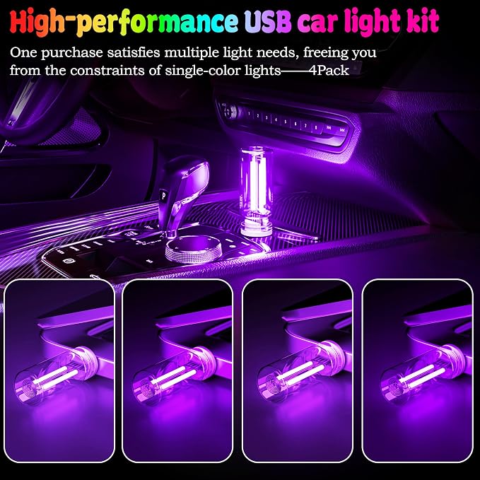 4 PCS USB Touch Dimmable Retro Glass Bottle Car Night Light | Portable design, 4 Purple, fits car interior, bedroom, hallway, indoor outdoor decor - Image 2