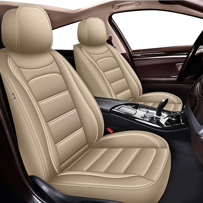 IKABEVEM Car Seat Covers Fit for Infiniti Q50 2014-2025 2026: Front Seats Covers Auto Interior Accessories, Faux Leather Waterproof Seat Cushions Vehical Cover (Beige) by IKABEVEM