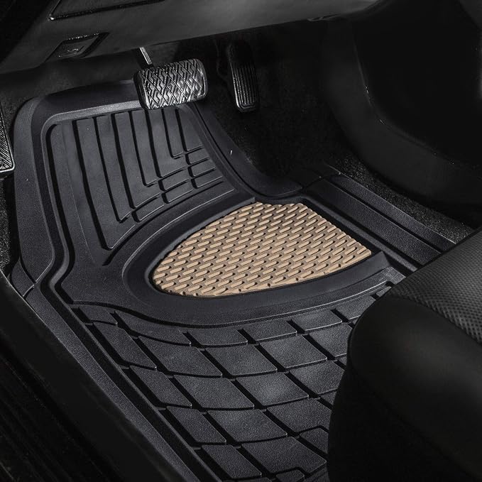 FH Group Automotive Floor Mats - Heavy-Duty Rubber Floor Mats for Cars, Universal Fit Full Set, Climaproof Floor Mats, Trimmable Floor Mats for Most Sedan, SUV, Truck Floor Mats Beige - Image 4