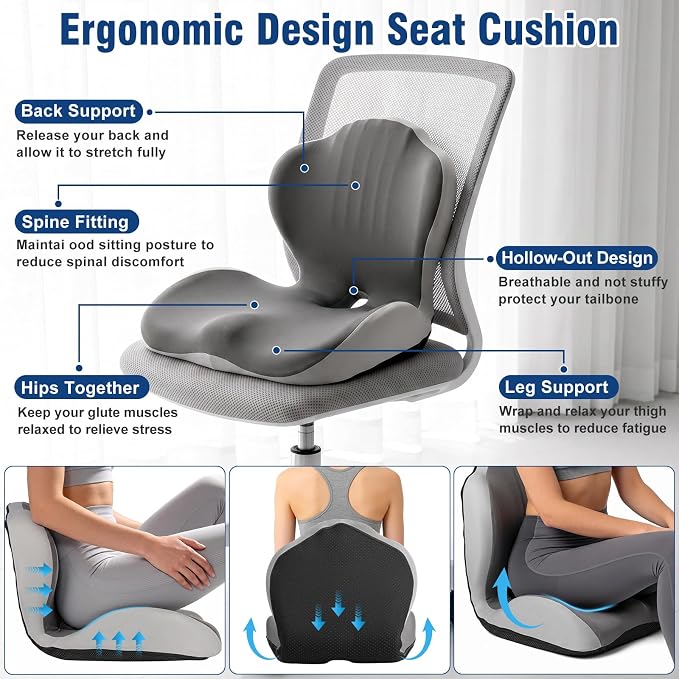 Car Seat Cushion Office Chair Cushion with Lumbar Support Pillow | Ergonomic Seat Cushion for Relieve Sciatica & Tailbone Pain, Ideal for Car Driving Truck Office Chairs Wheelchairs Home Use - Image 4