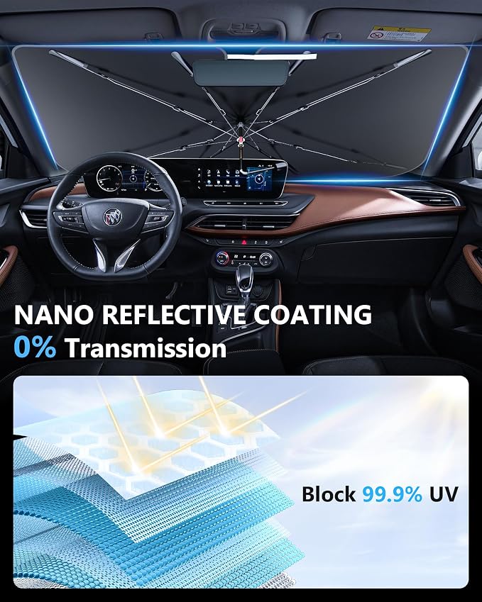 [2026 Upgraded] Windshield Sun Shade Umbrella for Car - [Vinyl Coating] Protect Car Interior from Sun Heat Damage Keep Cool, Sun Visor Cover Foldable Sunshade for Front Window (53" L X 29" W) - Image 3