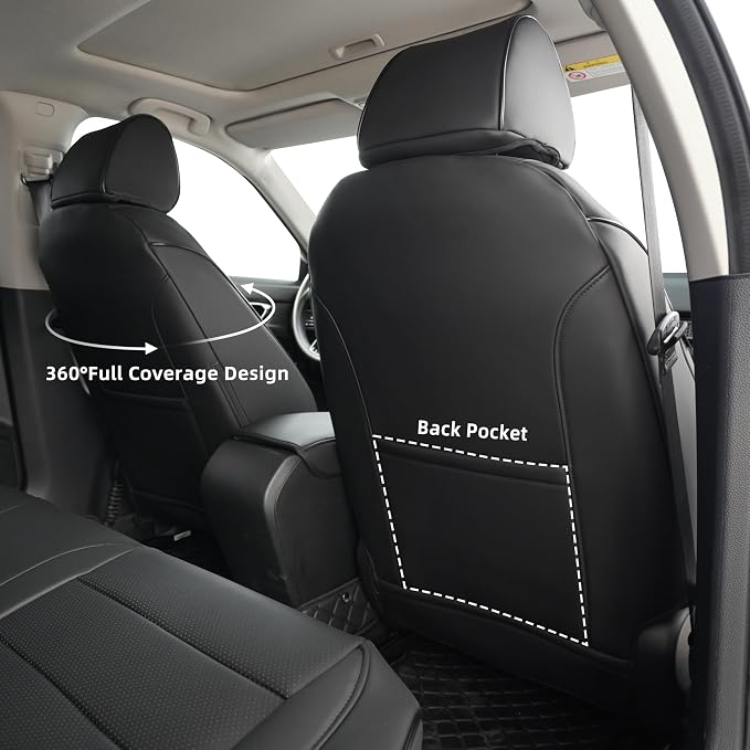 Lolcar Custom Fit Civic Seat Cover Full Set for Honda Civic 4 Door Sedan-Only (2022 2023 2024 EX)&(2025-2026 Sport),5-Seats Full Set,Leather Seat Protector (Black) - Image 5
