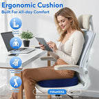 CushZone XXL Memory Foam Seat Cushion for Office & Car, Blue | U-shaped Coccyx Cutout, Contoured Design, Breathable Removable Mesh Cover, Non-Slip Base, Carry Handle - Image 7