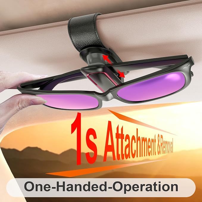 Veharvim Sunglass Holder for Car, 2 Pack, Secure Metal Clip | One-Handed Operation, Gentle & Secure Hold, Silicone Padded, Universal Fits Sunglass and Car Visor - Image 2