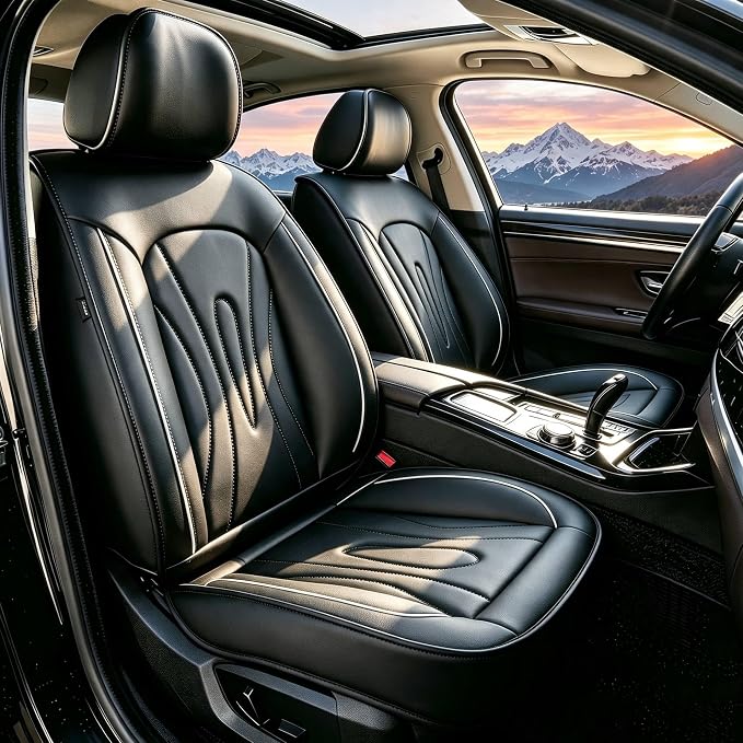 Front Seat Covers for Toyota Avalon 2001-2022 Faux Leather | Waterproof Breathable Scratch Resistant 360° Wrap Airbag Compatible Easy Clean (2 Seats,Black ) by ShieldYourSeats