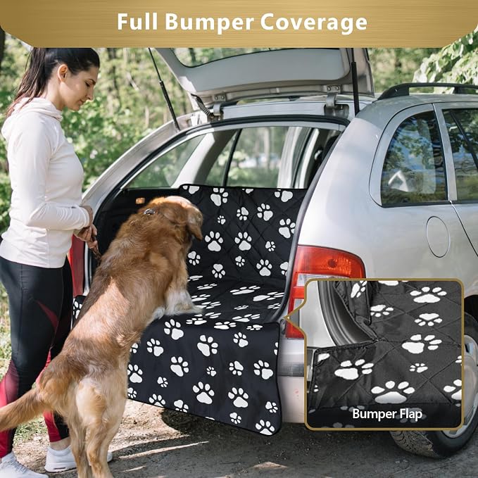 F-color SUV Cargo Liner for Dogs - Heavy Duty Trunk Cover for Full-Size SUV | Pet Cargo Cover with Bumper Flap Protector, Non-Slip Car Trunk Mat, Dog Car Seat Cover Prevents Scratches Pet Hair Mud Dirt - Image 4