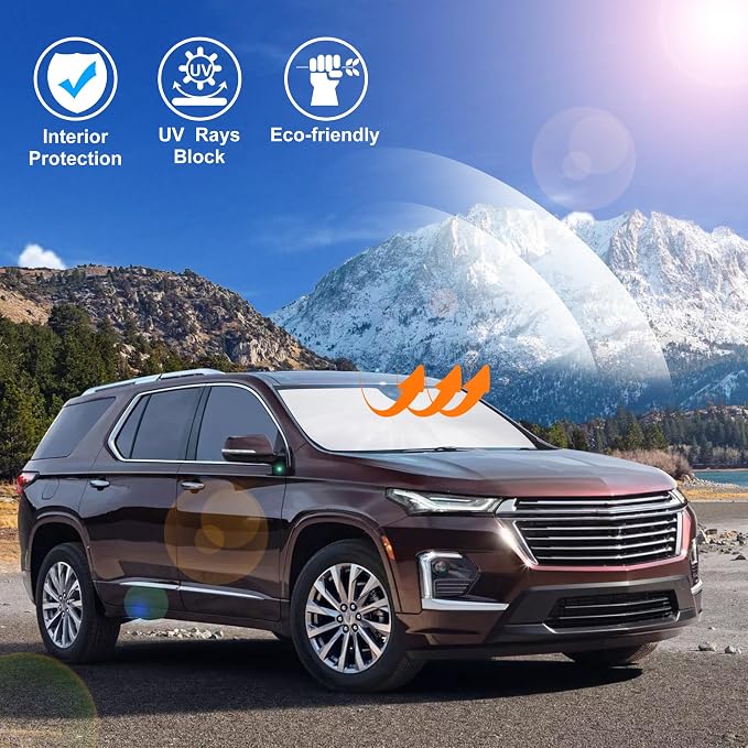 Windshield Sun Shade for 2018-2023 Chevrolet Traverse | Full covered for windshield, Foldable & Durable, Block UV Rays, Reduce Heat, Easy to install, Keep Car Cooler - Image 6