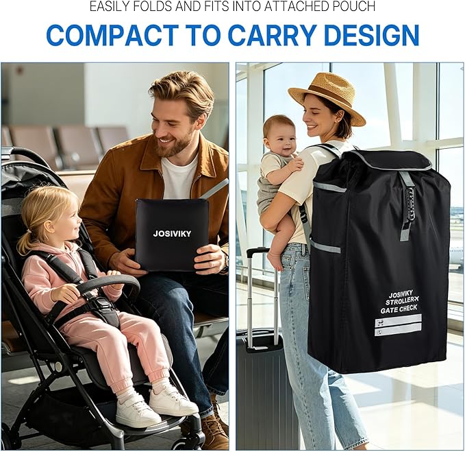 Stroller Bag for Airplane Gate Check, Universal Stroller Travel Bag & Car Seat Bag for Air Travel, Foldable Water Resistant Travel Essentials with Adjustable Shoulder Straps,Black - Image 4