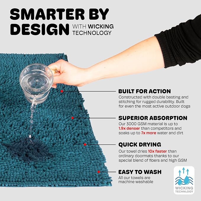 Dog Gone Smart Dirty Dog Doormat Runner - Super Absorbent Polyamide Rug Pulls In Moisture & Dirt - Fast Drying for Clean Floors, Non-Slip, Machine Washable Mat for Muddy Paws -Pacific Blue, 60 x 30 In - Image 4